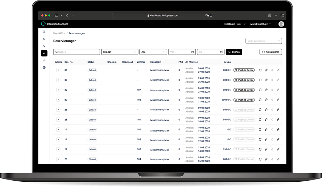 Cloud-based Operation Manager für Self-Check-in