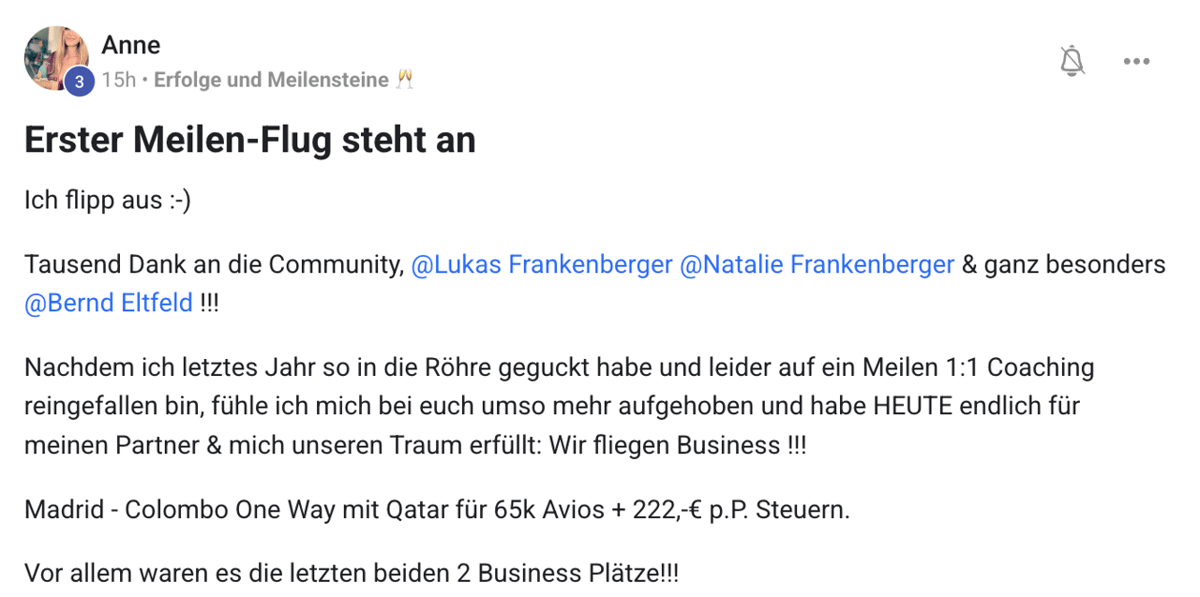 Community-Bewertung Screenshot 22 — Erfahrungsbericht Meilenweit Voraus