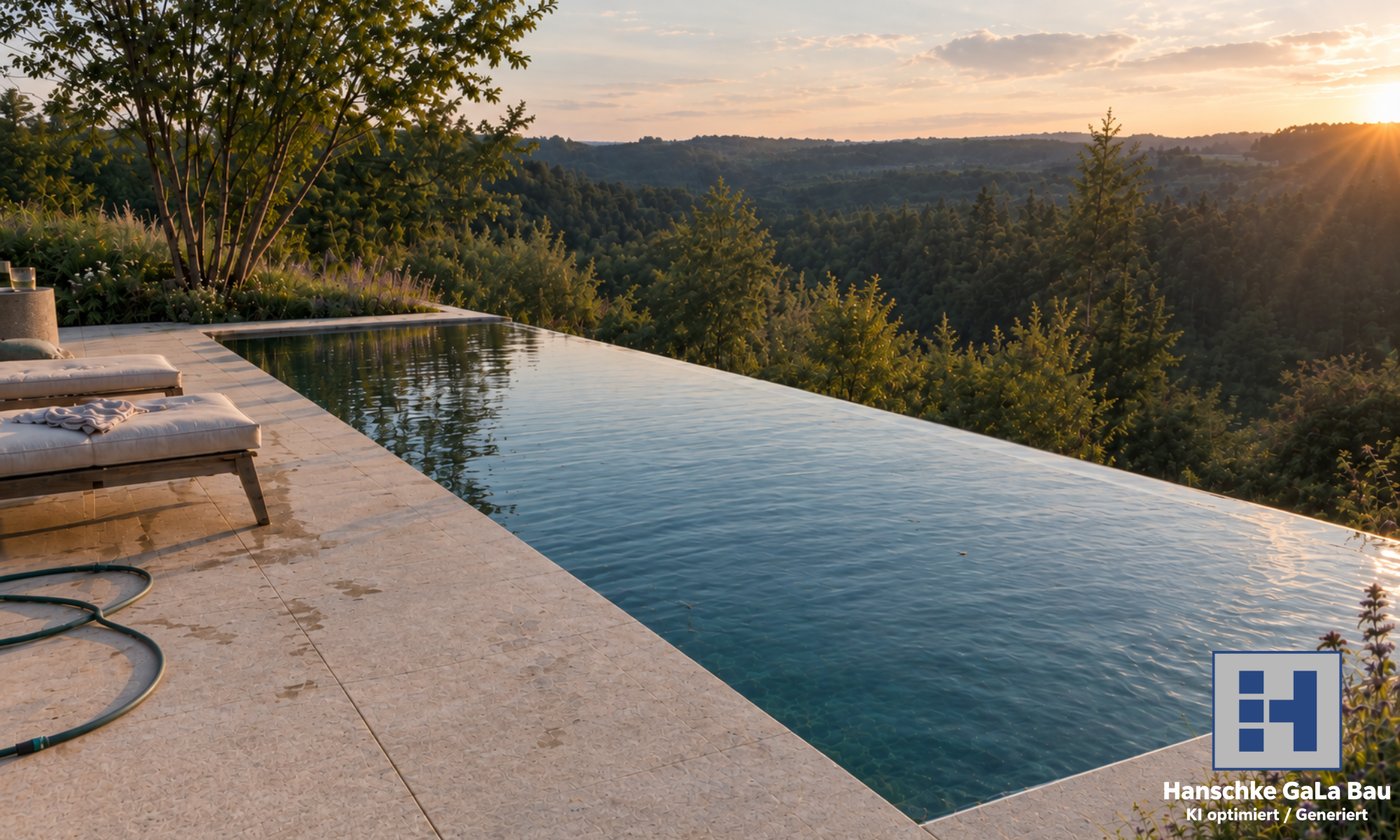 Individuell geplanter Designpool als Sonderanfertigung von Hanschke GalaBau, Poolbau Regensburg
