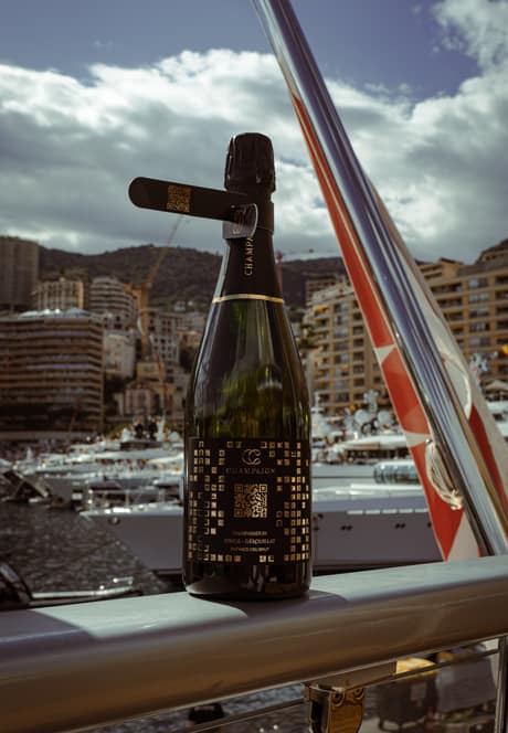 Champagnerflasche über dem Hafen von Monaco