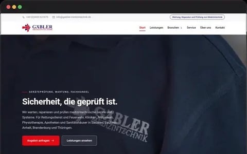Die Website von Gäbler Medizintechnik mit laufendem Hintergrundvideo