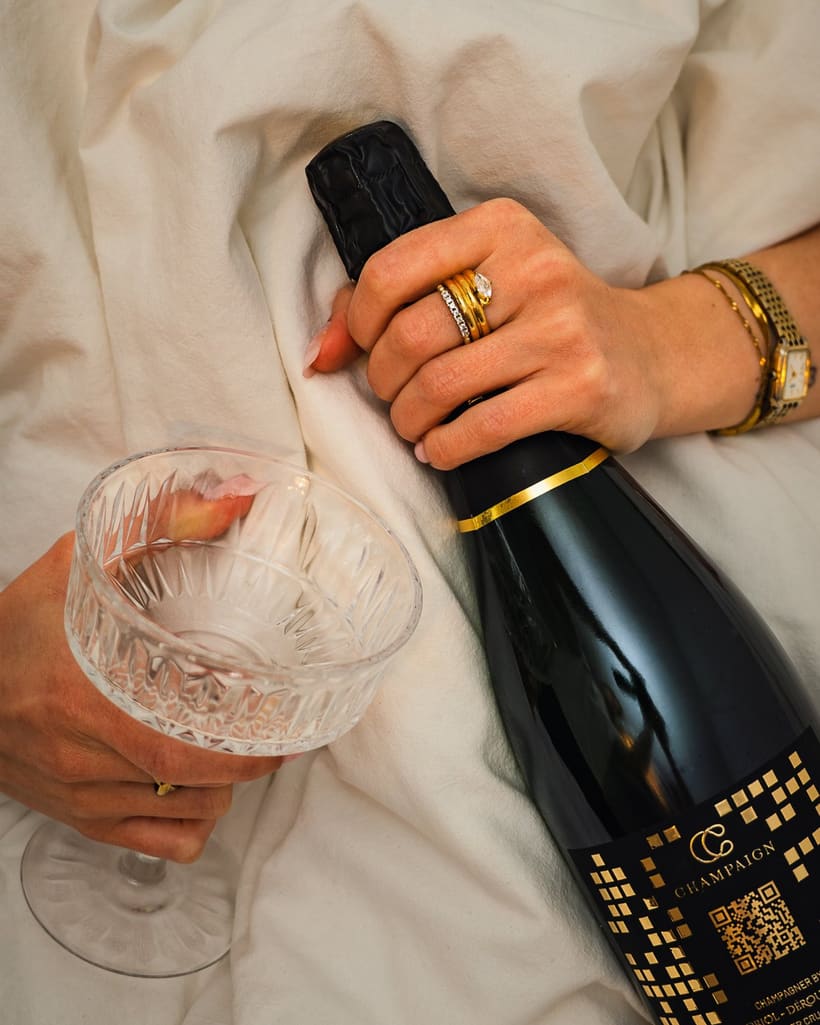 Flasche Charity Champaign und Kristallglas, Produktfoto
