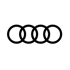 Vier schwarze, ineinandergreifende Ringe, das Audi-Logo.