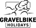 Logo: Stilisierter Radfahrer mit Bergen im Hintergrund, darunter "GRAVELBIKE HOLIDAYS".