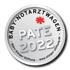Silbernes Siegel "Baby-Notarztwagen Pate 2022" mit rotem Stern und Björn Steiger Stiftung Logo.