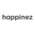 Logo mit dem Wort "happinez" in dunkelgrauen, serifenlosen Kleinbuchstaben auf dunkelgrünem Hintergrund.