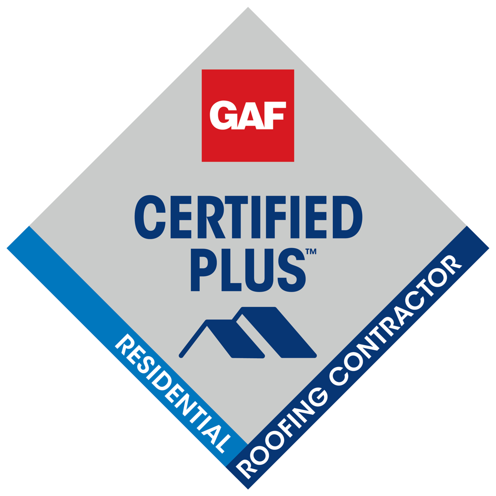 GAF Certified Weather Stopper Roofing Contractor logo under a gray roof peak silhouette.