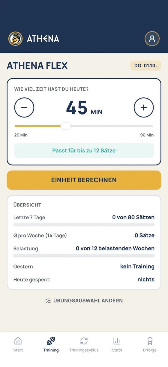 Athena Flex: Trainingszeit auswählen
