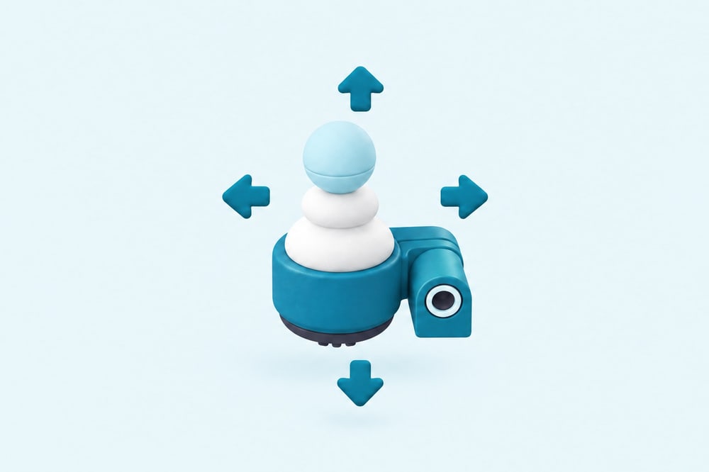 Illustration: Joystick mit rundem Knauf und vier Richtungspfeilen