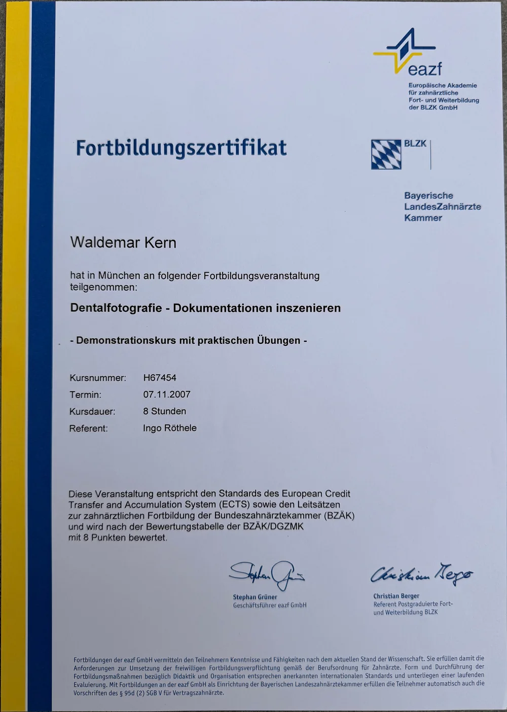Fortbildungszertifikat 6 von ADU-Dental