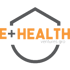 E+HEALTH ventures group logo featuring orange text inside a grey house and circle outline on a black background.