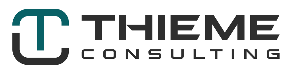 Logo von Thieme Consulting mit einem stilisierten "TC"-Monogramm in Türkis und Dunkelgrau.