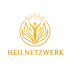 Goldenes Logo mit stilisierter Person mit ausgestreckten Armen, umgeben von Blättern und Sonne, darüber Text "HEILNETZWERK".