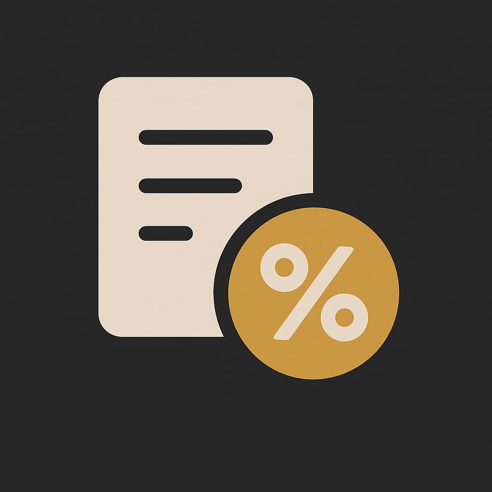 Dokument mit drei Textzeilen und einem Kreis mit Prozentzeichen.