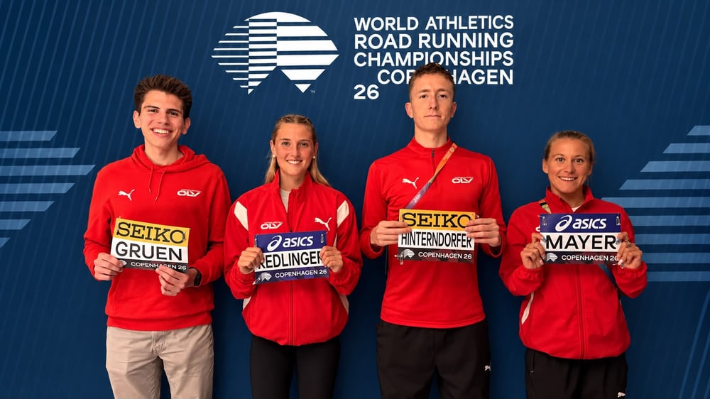 Das österreichische Team bei der Halbmarathon-WM in Kopenhagen: Aaron Gruen, Lisa Redlinger, Julia Mayer und Timo Hinterndorfer
