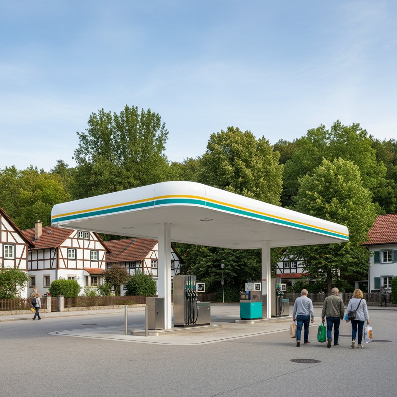 Tankstellen-Vorplatz bei Tageslicht