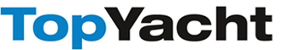 TopYacht-Logo mit blauem "Top" und schwarzem "Yacht".