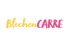 BlechenCARRE Schriftzug in Gelb und Pink auf grünem Hintergrund.
