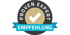 Kreisförmiges Siegel "PROVEN EXPERT" mit Häkchen und blauem Band mit Text "EMPFEHLUNG".