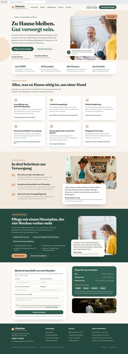 Beispielentwurf für die Website eines ambulanten Pflegedienstes