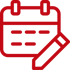 Rotes Kalender-Icon mit Stiftsymbol auf schwarzem Hintergrund für Terminplanung und Notizen.