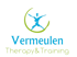 Logo: Vermeulen Therapy & Training. Eine blaue Figur mit ausgebreiteten Armen und Beinen, umgeben von einem grünen Halbkreis.