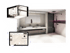 Badezimmer-Design mit Doppelwaschbecken, großer Dusche, und zwei Planansichten, Grundriss und 3D-Schnitt.
