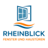 Logo: Blaues Fenster und Tür über orangefarbener Welle, darunter "RHEINBLICK FENSTER UND HAUSTÜREN".