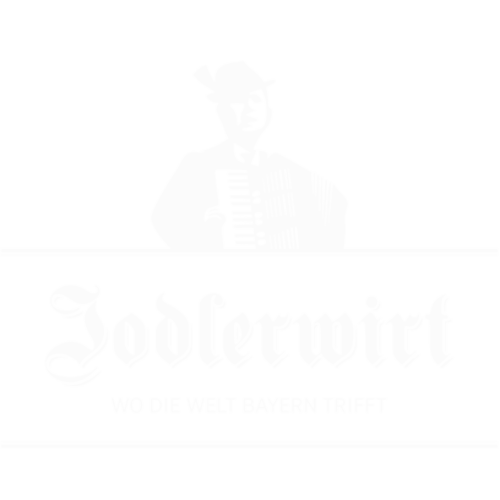 Grünes Logo mit weißem Jodler in Tracht und dem Text "Jodlerwirt WO DIE WELT BAYERN TRIFFT".
