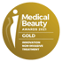 Goldfarbener Medical Beauty Awards 2021 Button mit Auszeichnung für Innovation in nicht-invasiver Behandlung.