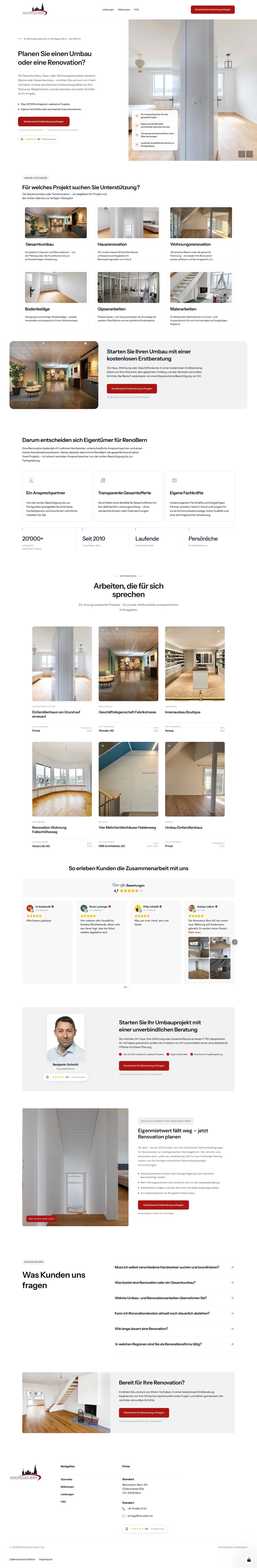 Landingpage der Renovation Bern AG