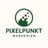 Grünes Logo: Kreis mit Pixeln, die nach oben streuen, darunter "PIXELPUNKT" und "WEBDESIGN".