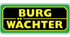 BURG-WÄCHTER Logo: Schwarzes Rechteck mit gelbem Rand und grüner Umrandung, weißer Text "BURG WÄCHTER".