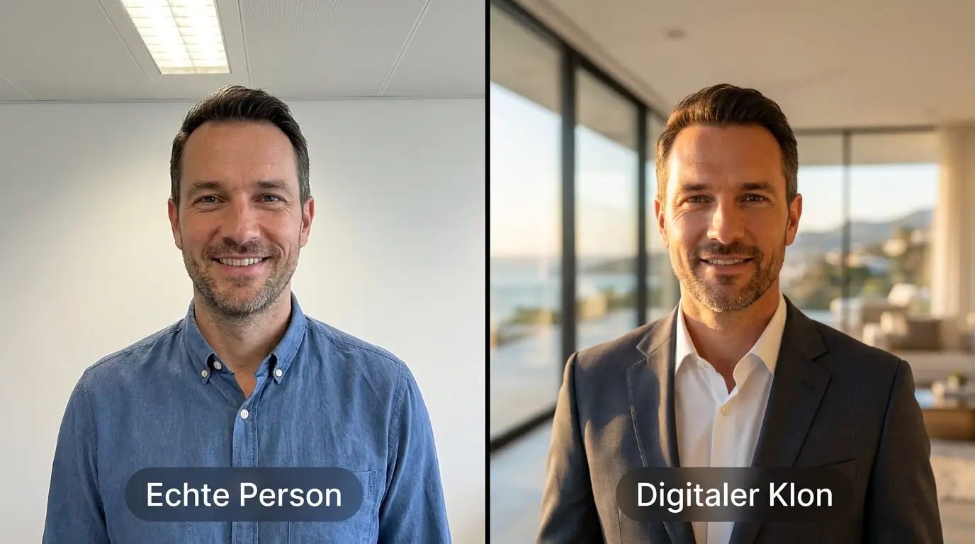 Links das Handyfoto, rechts der fertige digitale Klon
