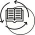 Ein offenes Buch mit geschwungenen Pfeilen, die einen Kreis um es bilden.Dienstleistungsanbieter: wandelt Blogartikel und Podcastfolgen in Social-Media-Inhalte um; E-Mail-Marketing, Copywriting, Social-Media-Management & Ilka Fleckenstein von Fairgetextet
