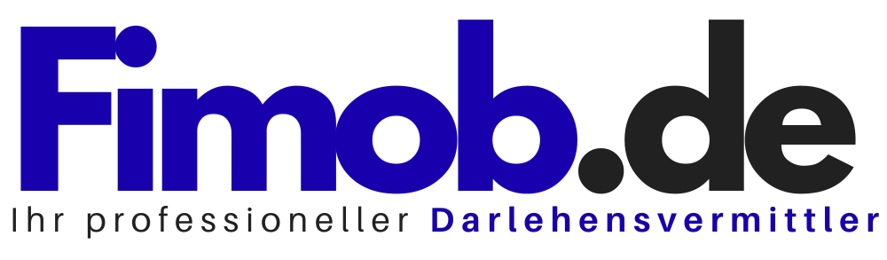 Fimob.de Ihr professioneller Darlehensvermittler Logo in Blau und Dunkelgrau.