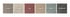 Sechs Stoffmuster in Taupe, Sand, Rot, Camel, Bleu und Anthrazit.