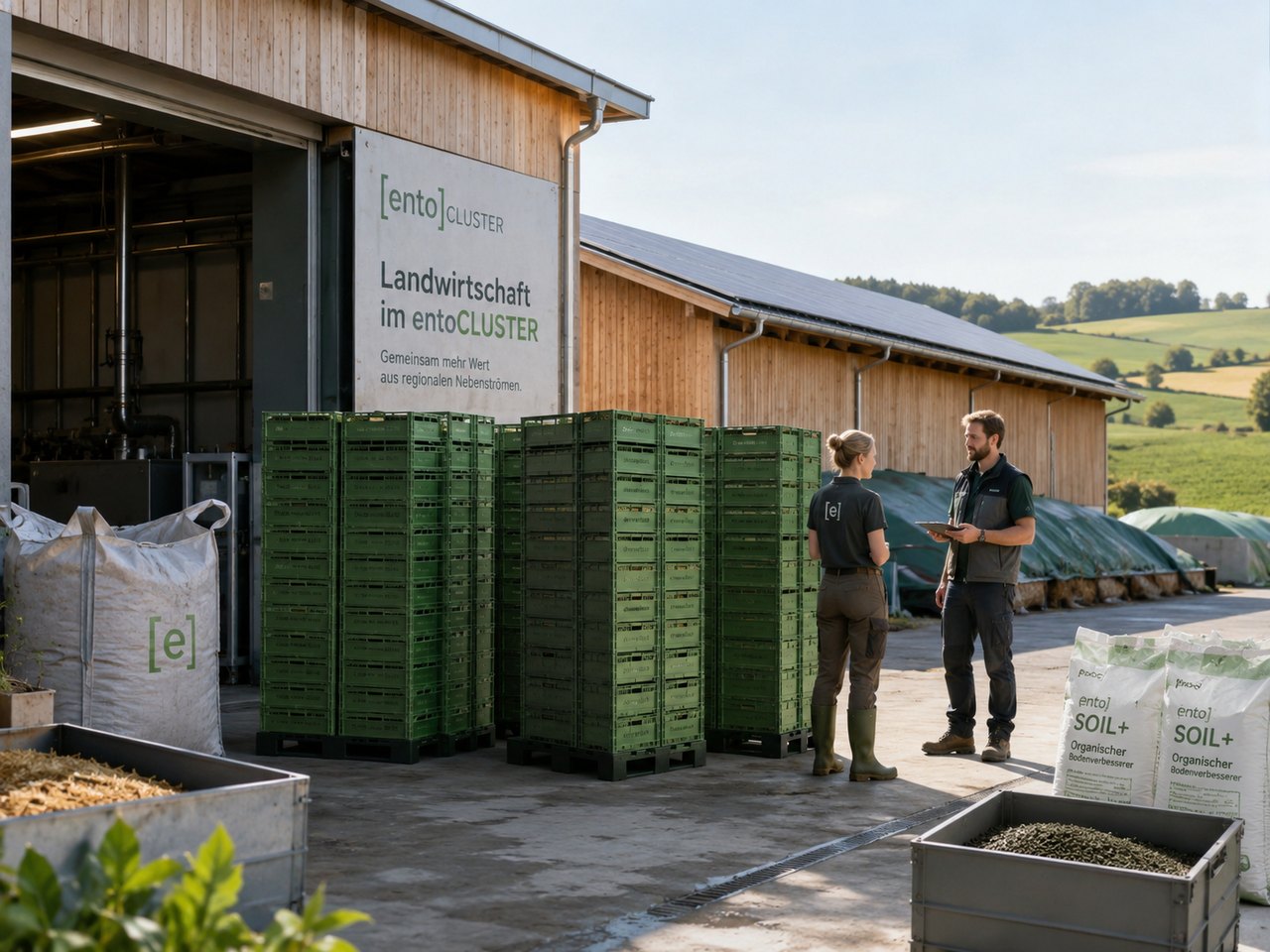 Landwirtschaftlicher Betrieb als Partner im regionalen entoSOLUTIONS-Cluster mit standardisierter Insektenproduktion und Bodenprodukten.