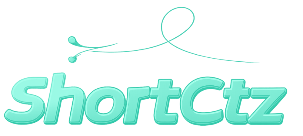Das Logo "ShortCtz" in Türkis mit einem geschwungenen Strich und zwei Punkten darüber.
