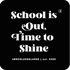 Schwarzes Quadrat mit weißem Text: "School is Out, Time to Shine", "ABSCHLUSSKLASSE | est. 20XX"