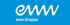 Weißes Logo mit stilisiertem "eww" und dem Text "eww Gruppe" auf blauem Hintergrund.