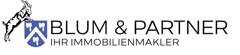 Blum & Partner Ihr Immobilienmakler Logo mit Wappen und Beilen.