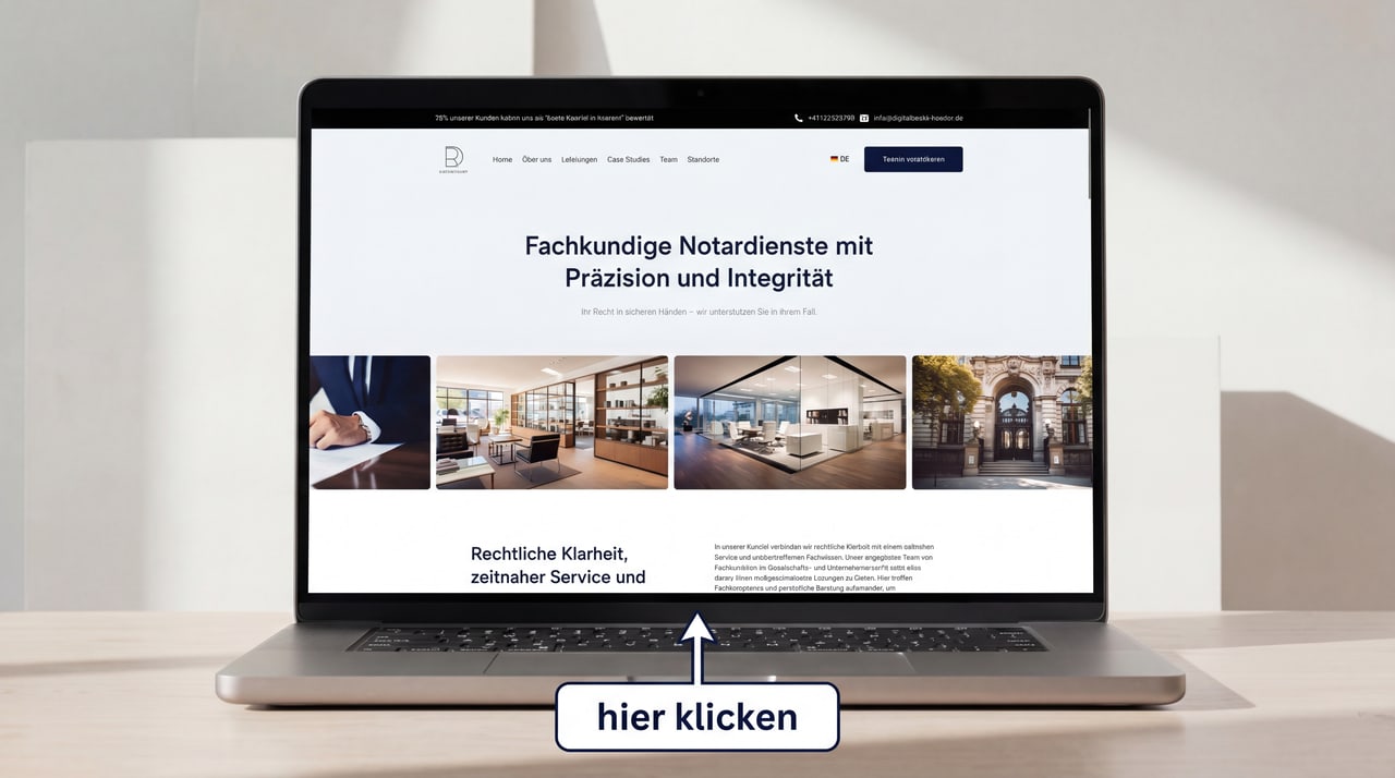 Startseite einer Website für eine Rechtsanwaltskanzlei