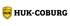 Logo: Gelber Schild mit schwarzer Skyline und "HUK", daneben "HUK-COBURG" in Schwarz.