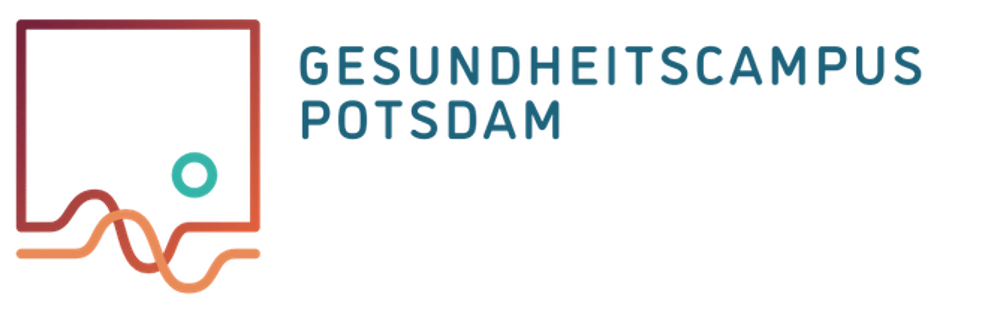 Logo des Gesundheitscampus Potsdam mit stilisiertem Rechteck, Welle und Kreis, daneben der Text "GESUNDHEITSCAMPUS POTSDAM".