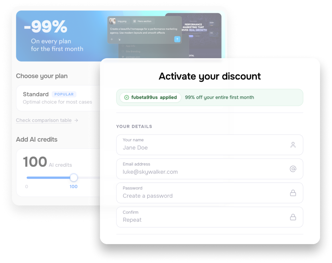 Create account and redeem your discount