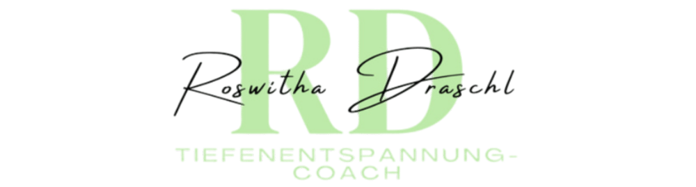 Roswitha Draschl Tiefenentspannung-Coach Logo mit großen Buchstaben RD im Hintergrund.