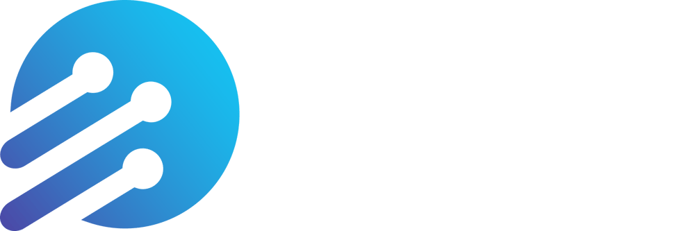 Masedo IT-Systemhaus GmbH Logo mit blauem Kreis und drei diagonalen Linien, die in Punkten enden.