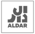 Graues, stilisiertes Logo mit arabischen Schriftzeichen über dem Wort "ALDAR" auf dunklem Hintergrund.