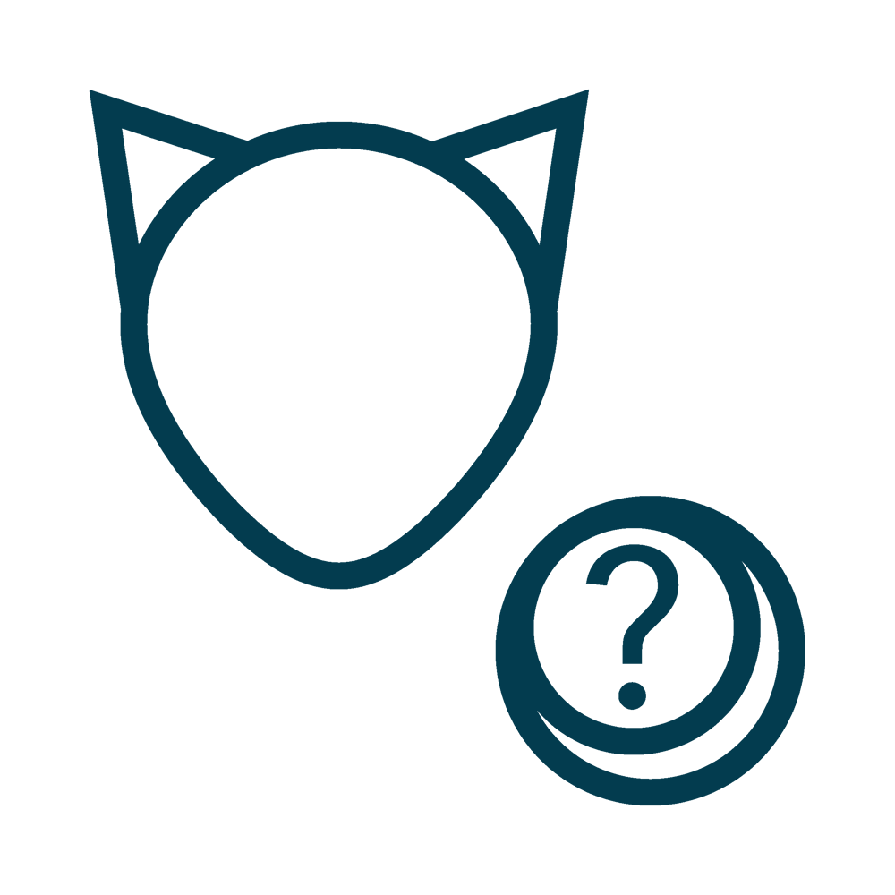 Umriss eines Katzenkopfes und ein Kreis mit einem Fragezeichen.
